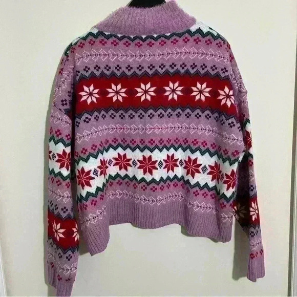Women's Xmas Cropped Turtleneck Knitted Sweater Purple XXL NWT - Picture 3 of 8